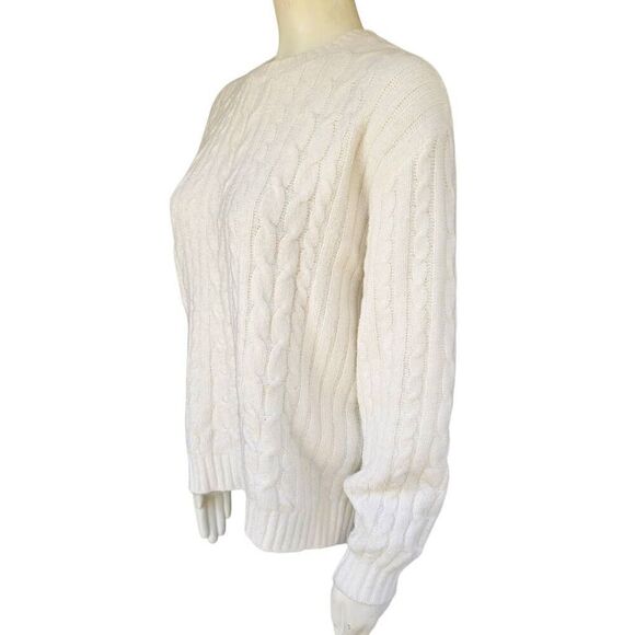 Hollister Women’s S White Cable Knit Sweater Crewneck Long Sleeve Chunky Pullove - Picture 2 of 8